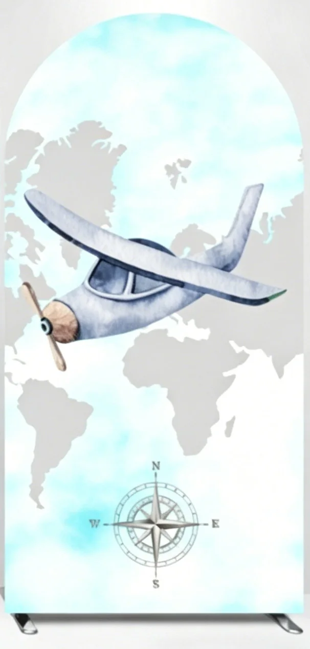 LS Custom 2-Sided Pilot Adventure Plane Boys Birthday Party Baby Shower Covers Chiara Arch Background Decor Backdrop Photo