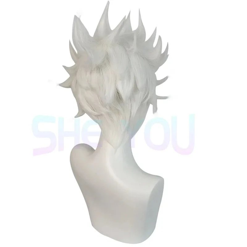 عالية الجودة Ursula شعر مستعار تأثيري فيلم أبيض قصير الشعر للكبار النساء الرجال مقاومة للحرارة الاصطناعية تأثيري الباروكات