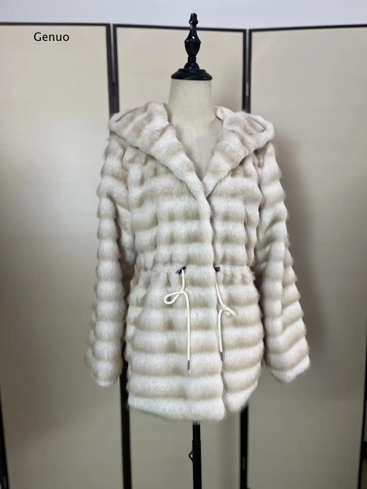 Women's Faux Mink Fur Coat Hooded Long Winter Warm Outerwear Slim Fit Elegant Jacket for Daily Party Streetwear