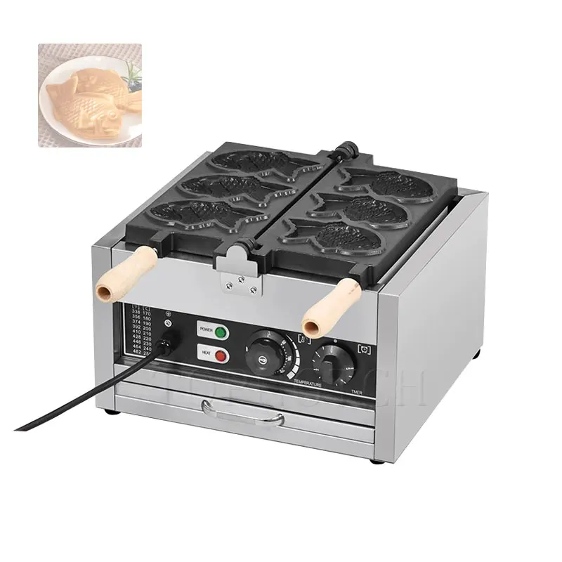 1400W Electric Waffle Maker Cookie Maker Fish Shaped Waffle Making Machine 3 PCS Non-Stick Pan Snack Equipment