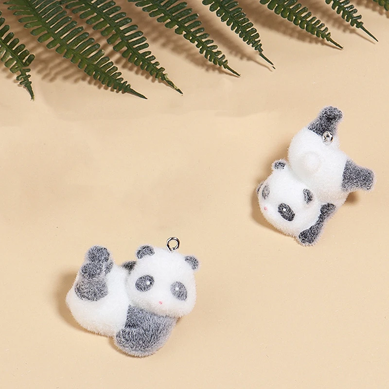 3D Flocking Panda Keychain Cartoon Plush Animal Keyring Bag Pendant Car Key Holder Earphone Charm DIY Jewelry Ornament Accessor