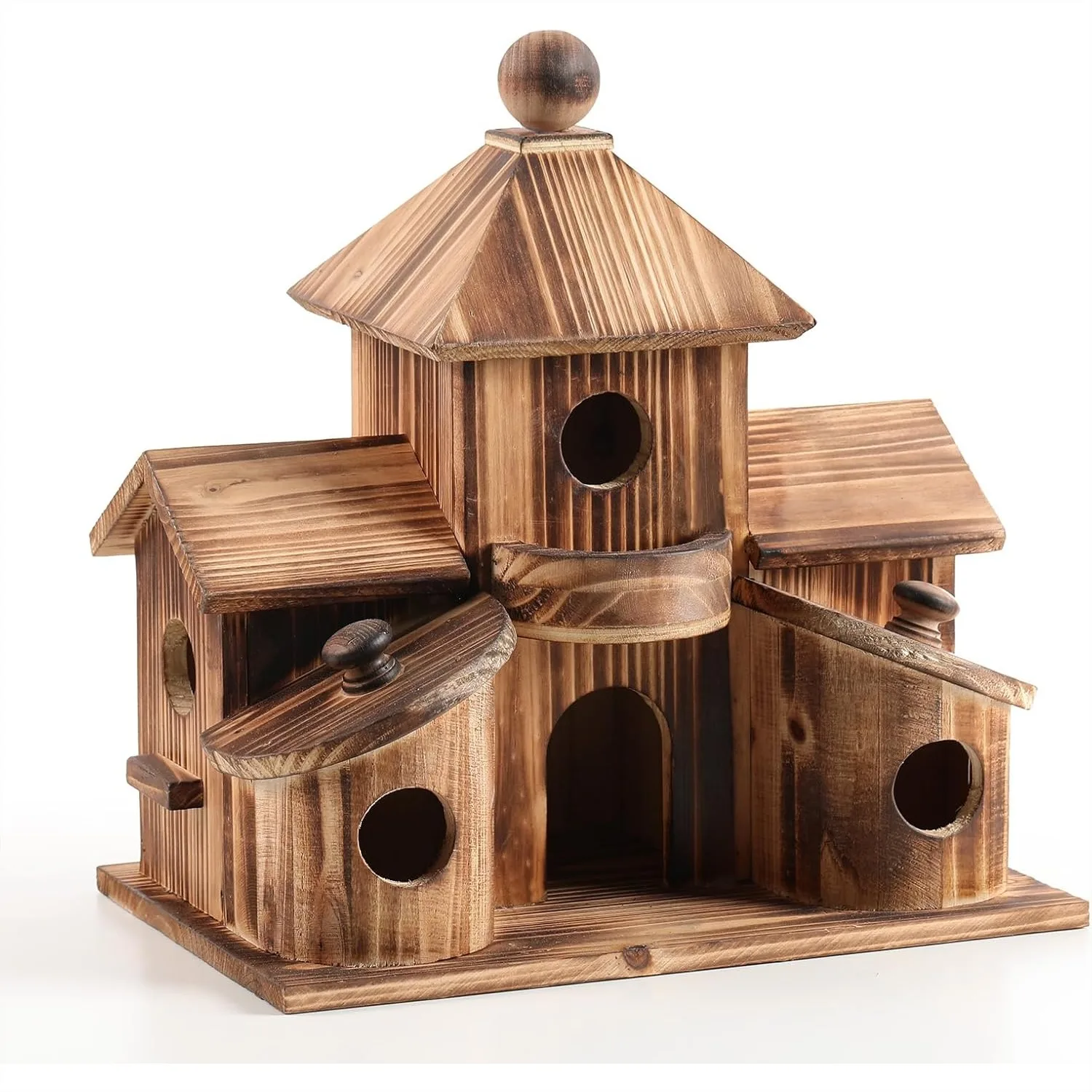 

Wooden 6 Hole Bird House for Outside, Hanging Nesting Box for Wren Chickadee Sparrow, Durable Cedar Garden Bird Hotel