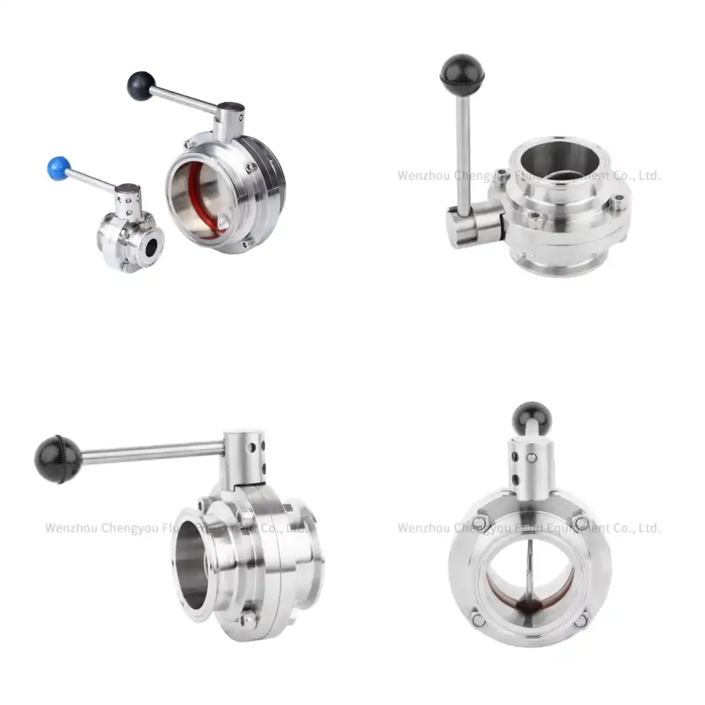 Sanitary Manual Butterfly Valve, Stainless Steel 304/316L with Triple Clamp and Threaded End for Dairy Beverage Fluid Control
