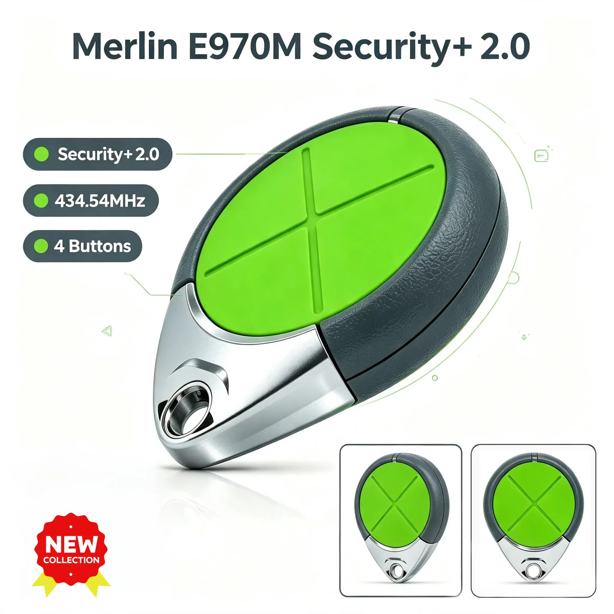 1-20pcs Merlin E970M Garage Door Remote Control Security+ 2.0 Rolling Code 434.54MHz 4Buttons KeyFob  For Merlin+2.0 Garage Gate
