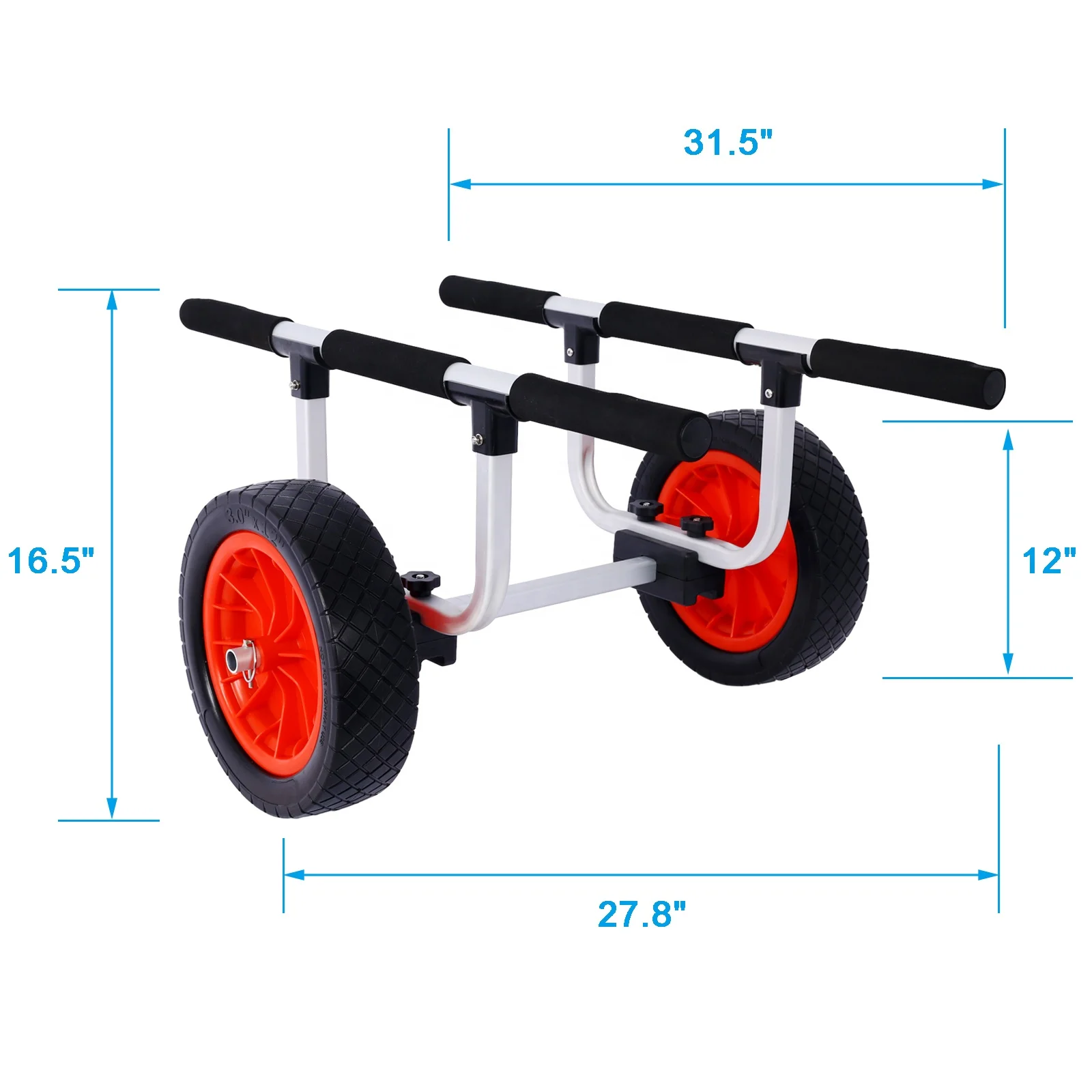 150LBS Adjustable Aluminium Kayak Cart Canoe Cart with Flat Free Wheels or Pneumatic Wheels Foldable Kayak Carrier Trolley