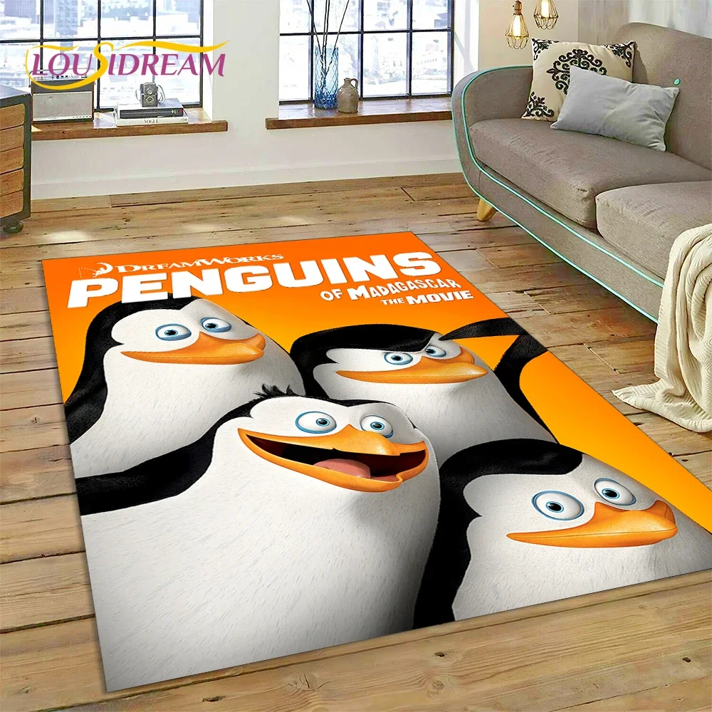 Cute Penguins of Madagascar Cartoon Carpet Rug for Living Room Bedroom Home Sofa Decoration,Kid Area Rug Non-slip Floor Mat Gift