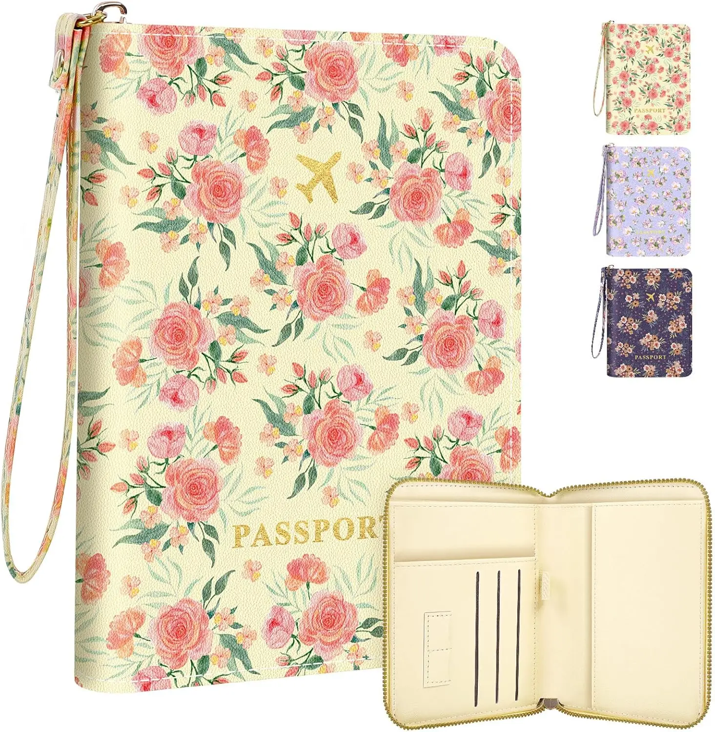 

Кожаная обложка для паспорта с защитой от RFID и молнией, с милым дизайном в виде розовых цветов, для женщин и мужчин, аксессуары для путешествий