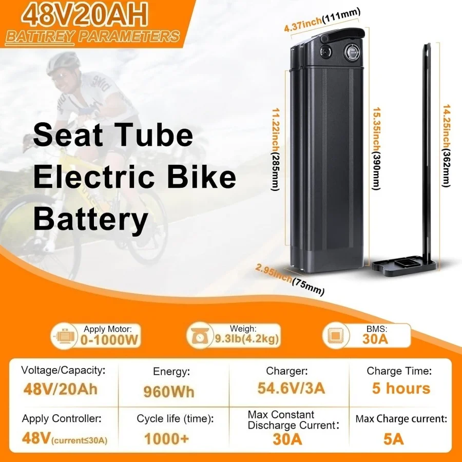 for 48v SilverFish Lithium ion ebike Battery Pack 13Ah 20ah  Replacement folding electric bike Akku for 500W 1000W Beach Cruiser