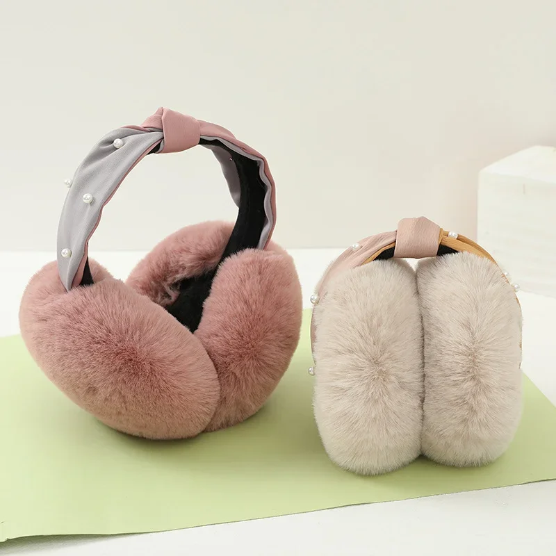 

Pearl Fashion Warm Earmuffs Cute Plush Fur Headphones Fashion Unisex Ear Warmer Solid Color Girls Headband Ear Muff Ear Cover