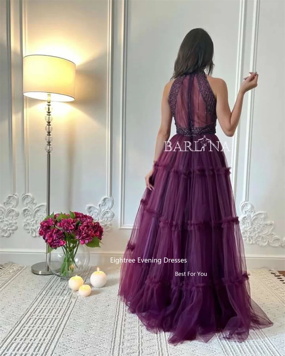 Eightree Purple Abendkleider Dubai Evening Dresses Tulle Halter Long A Line Vestidos De Festa Formal Occasion Dresses 2023