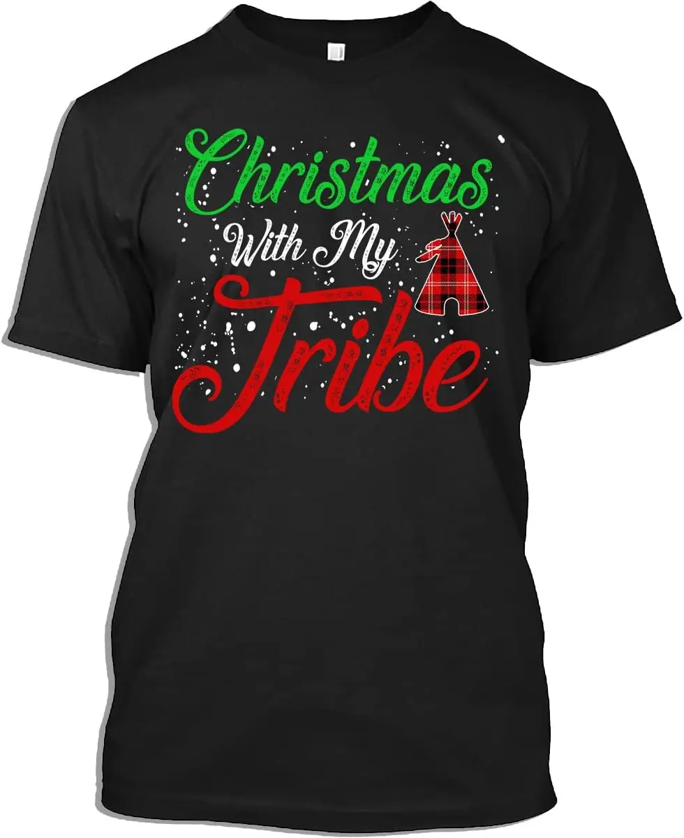 Christmas Tshirt Christmas with My Tribe Buffalo Red Plaid Matching Xmas Family Pajamas Tshirt for Men Women