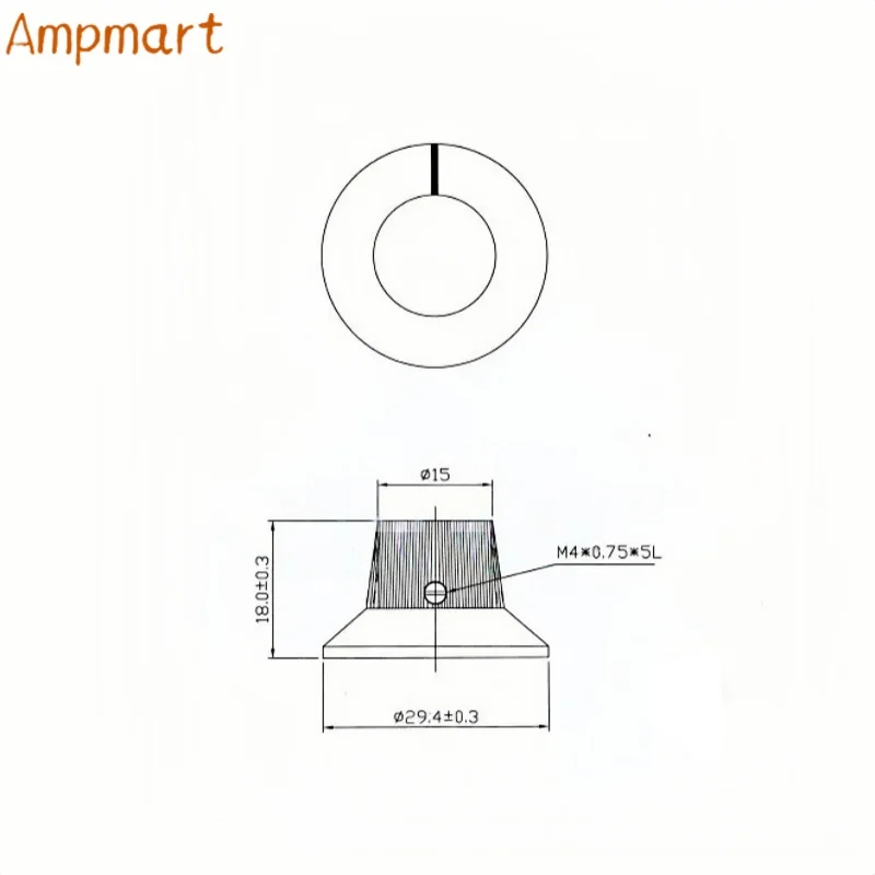 SCI RN-113B Bakelit-Knopf, 29,5 x 18 mm, für Audioverstärker, Potentiometer und Effektpedale; Knopfloch: 6,4 mm – Detail 1
