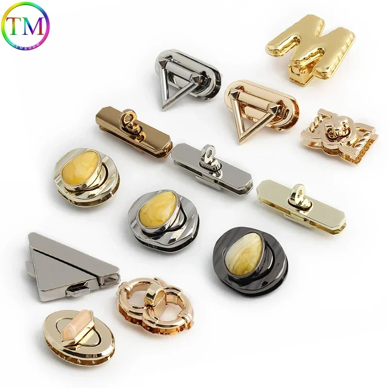 Triangle/Oval Shape Metal Rectangle Twist Turn Lock Clasp For Bag Handbags Purse Closure Buckle DIY Hardware Wallet Accessories
