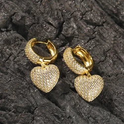 Huitan Modern Fashion Heart Drop Earrings for Women Luxury Silver Color/Gold Color Bride Wedding Love Earrings Sparkling Jewelry