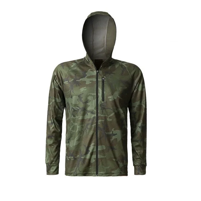 New Outdoor Camouflage Fishing Shirt Men Quick-drying Breathable Anti-mosquito Jacket Long-sleeve Hooded Fishing Clothing