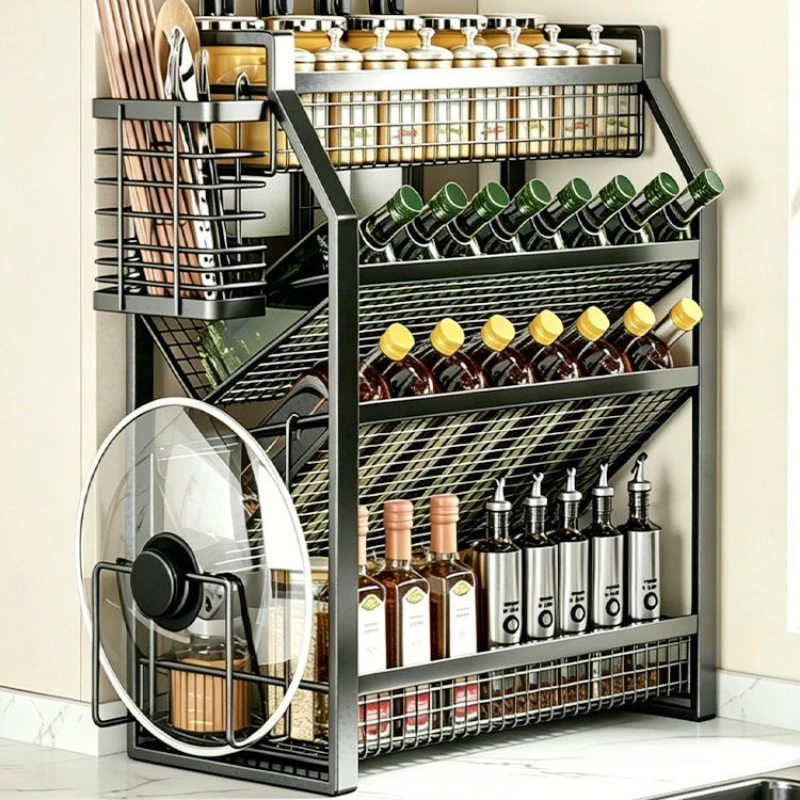 Multi Layer Multi Function Kitchen Countertop Spice Storage Rack Condiment Jar Tableware Seasoning Organizer Place Holder