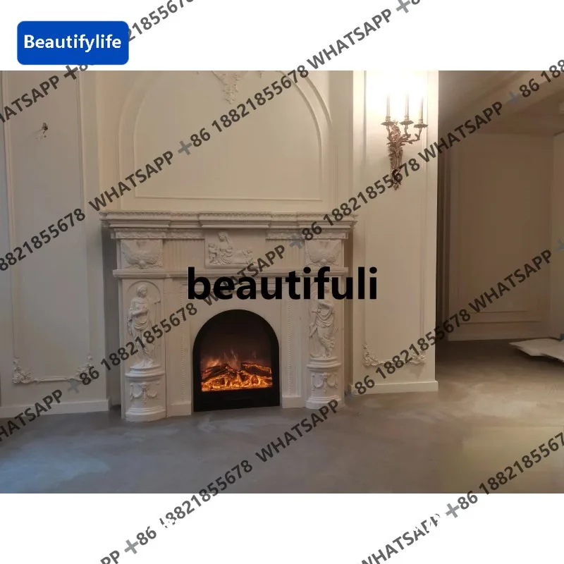 D183 Natural lime stone Portuguese beige retro marble figure fireplace decorative cabinet
