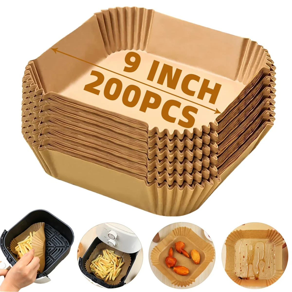 200PCS Air Fryer Liners Disposable,9Inch Square Air Fryer Parchment Paper Liners for 5-8QTAir Fryer,Non-Stick Waterproof