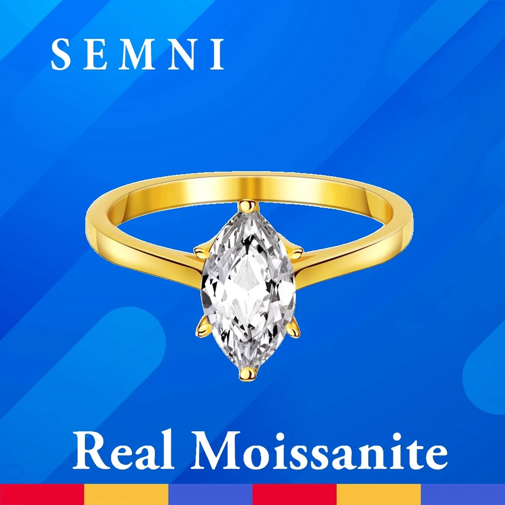 

SEMNI 1.0CT Moissanite Diamond Horse Eye Ring for Women 18K Gold Plated 925 Sterling Silver Powerful Band Fine Jewelry Gift