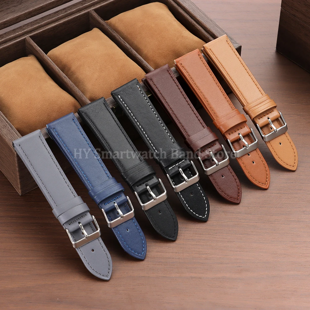 20mm 22mm Leather Watch Strap for Seiko for Omega for Huawei Watch GT2/3/4 Quick Release Wrist Band Men Women Universal Bracelet