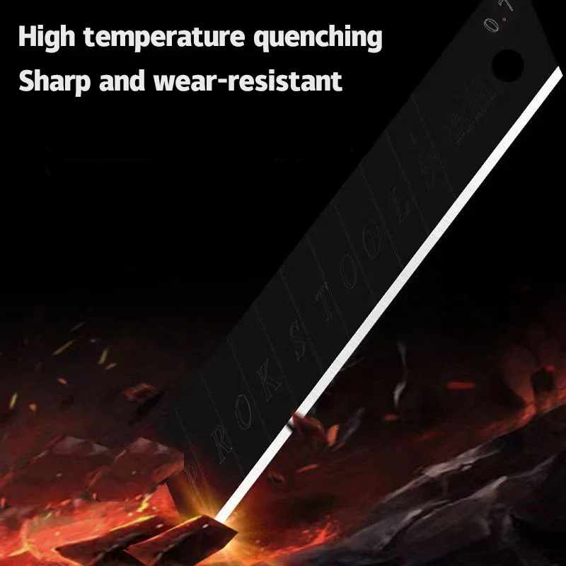 10/100 Stück, 100 mm x 18 mm, Ersatzklingen für Universalmesser, aus Kohlenstoffstahl, schwarz, zum Basteln, für Büroarbeiten und zum Schnitzen. – Detail 7