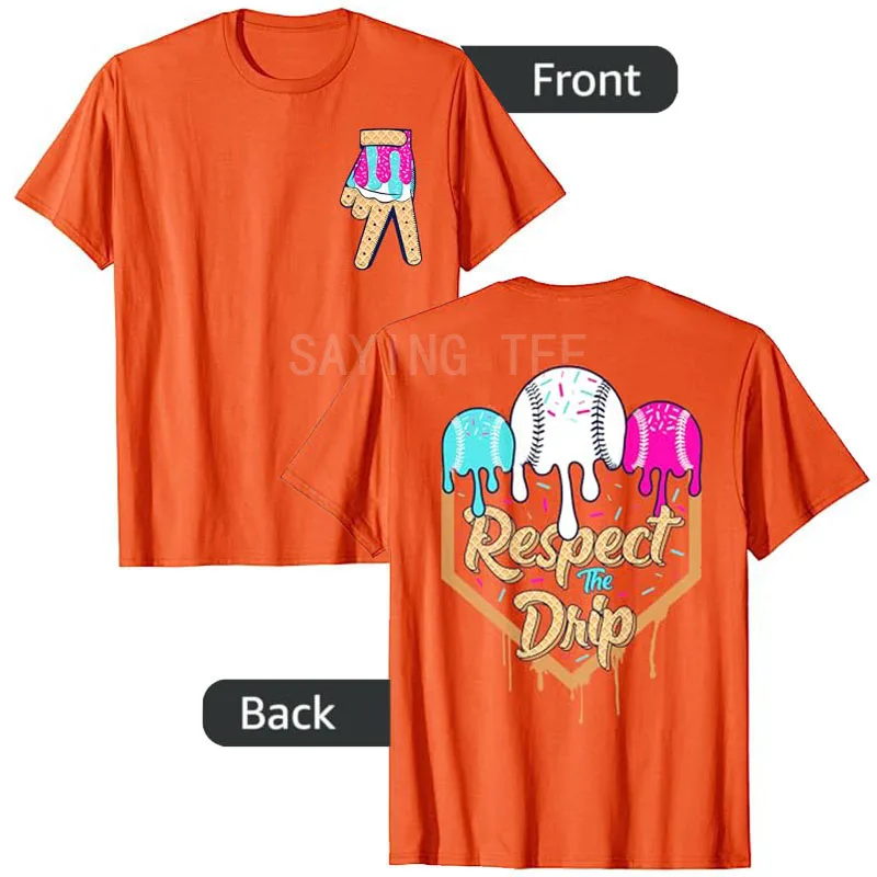 Baseball Ice Cream Drip Boys Home Plate Glove Respect Drip T-Shirt Game Day Sports Lover Kids Clothes Boys Fashion Y2k Graphic