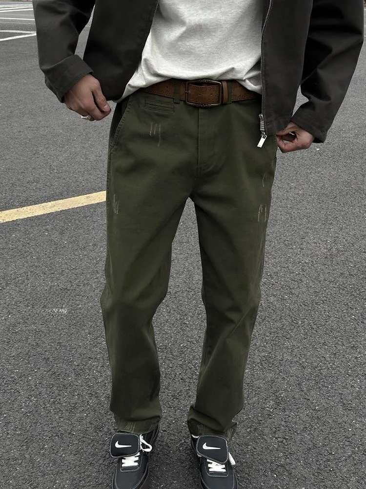 

Military een Men's Casual Pants Straight Leg Faionable Versatile Spring Autumn Comfortable Loose Fit Zipper Waist Cotton ...