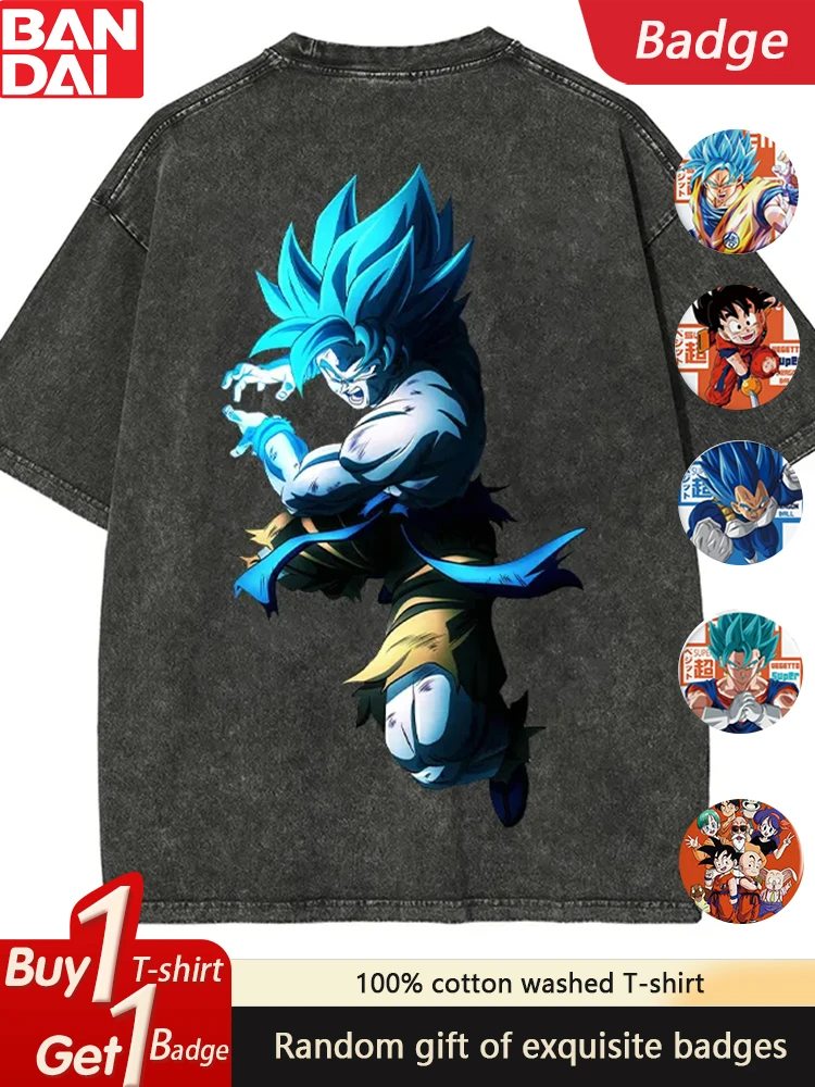 

Dragon Ball Hot Blood Peripheral Loose Washed Short Sleeve T-Shirt Men's and Women's Pure Cotton Retro Short Sleeves