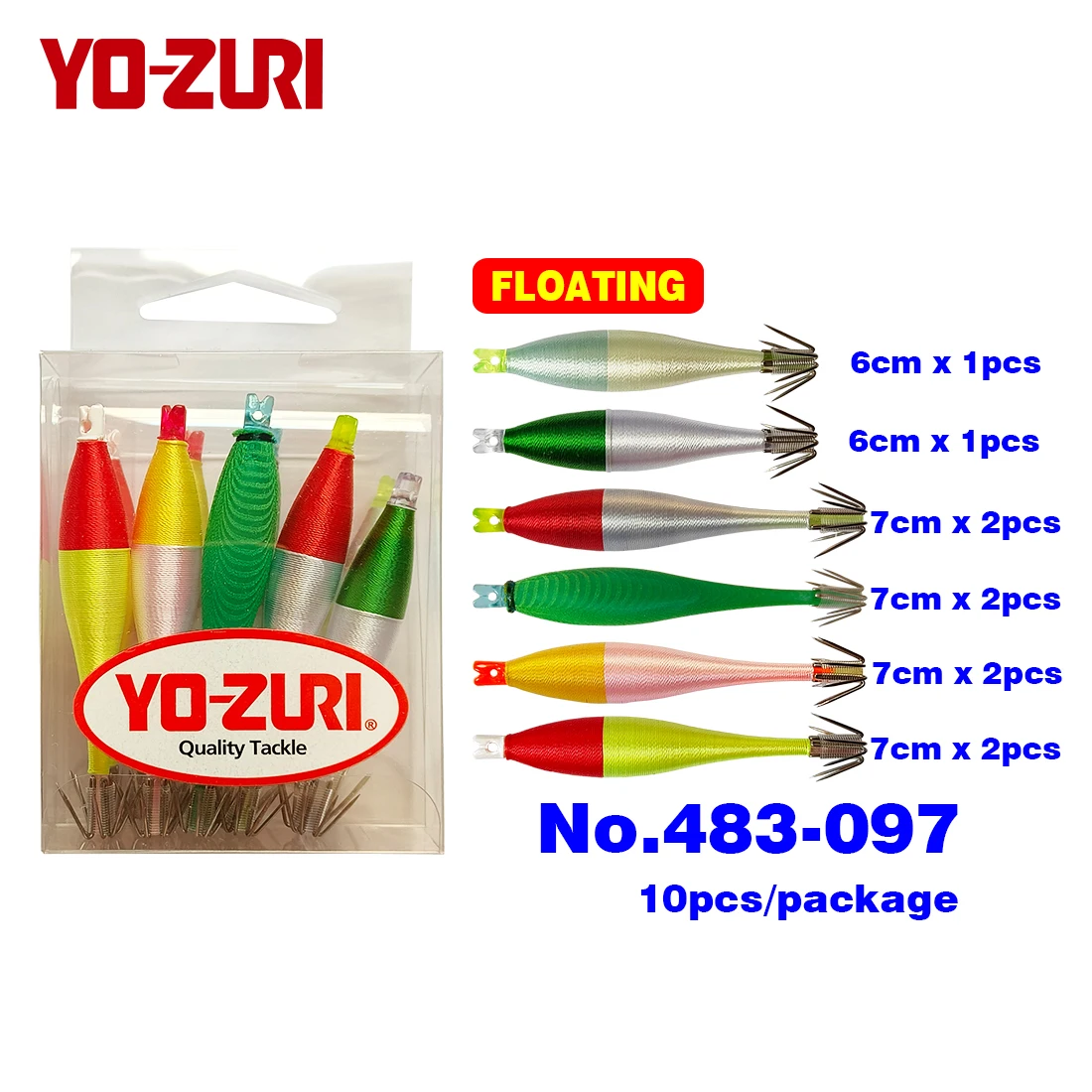 Yo-zuri Squid Jig Squid Hooks Squid Lure Bait 6cm 7cm Japan Floating UV Fluorescent 5colours 10pcs Calamari