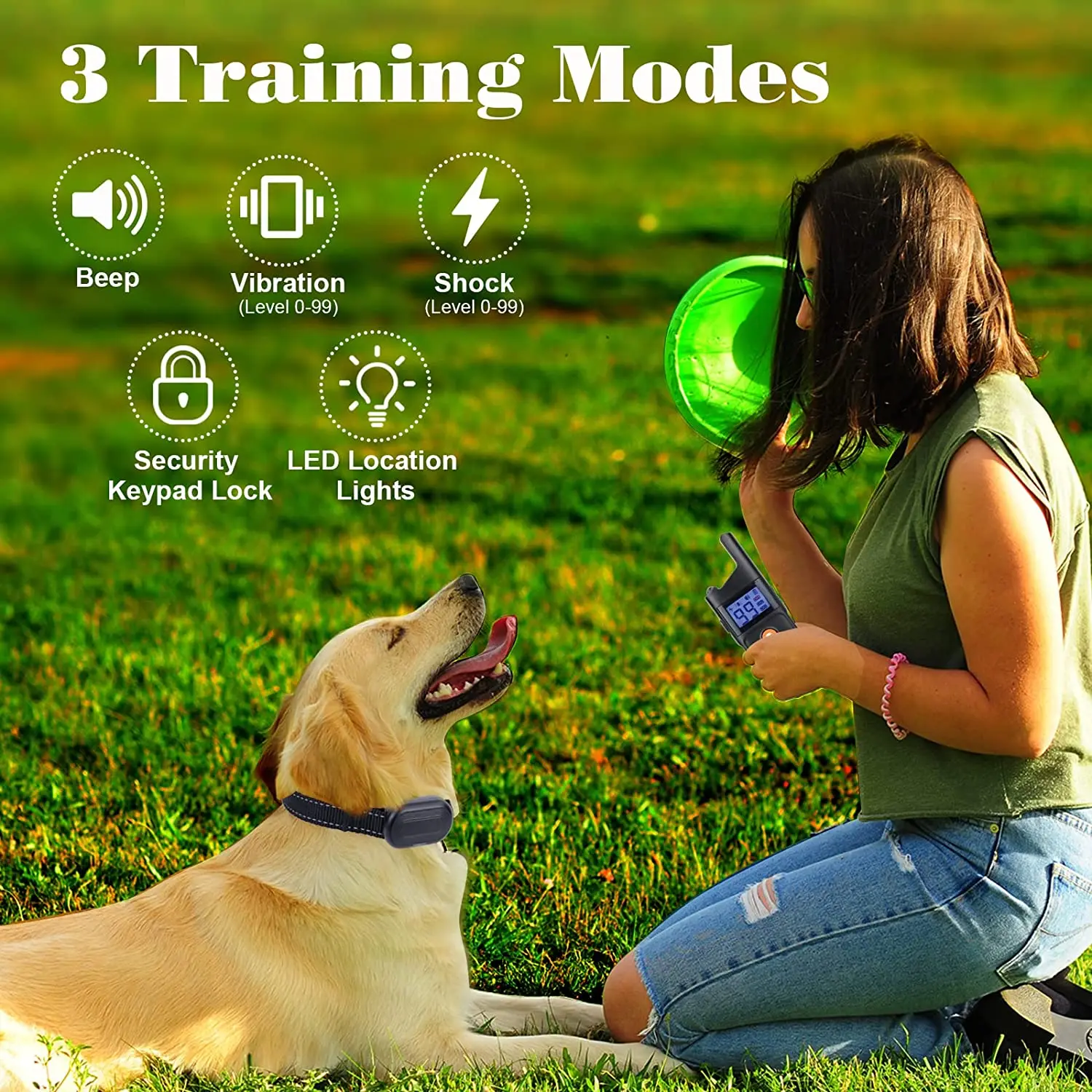 Dog Shock Collar Waterproof Training Collar for Dogs Large Medium Small with Rechargeable Remote Beep Vibration Shock Vibration