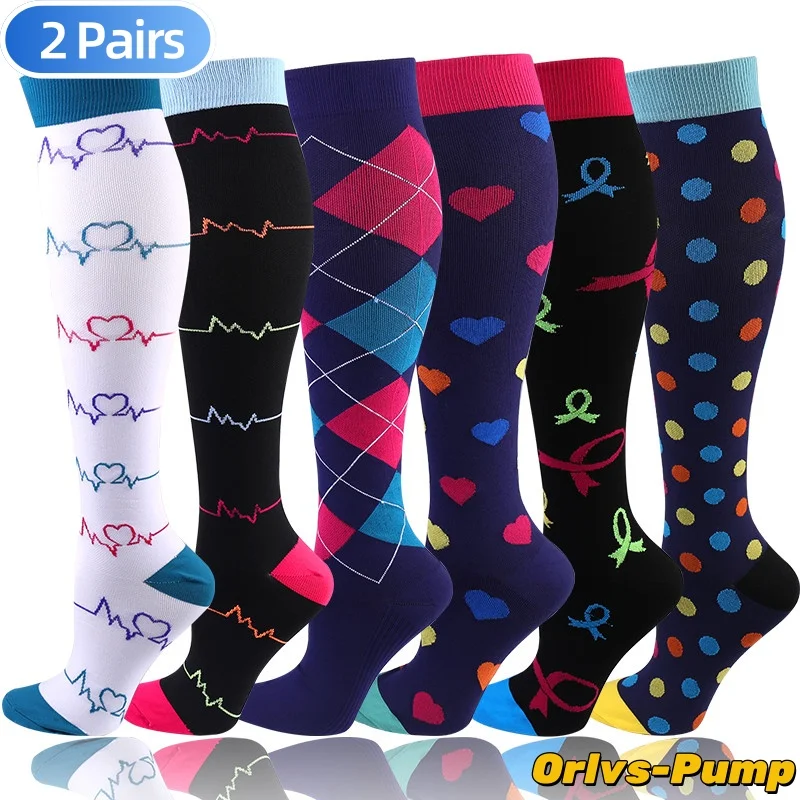 2 Pairs/Lot Pack Women Men Compression Socks Stockings Elastic Sports Beautiful Leg Running Nurse Climbing Cycling Socks Gym