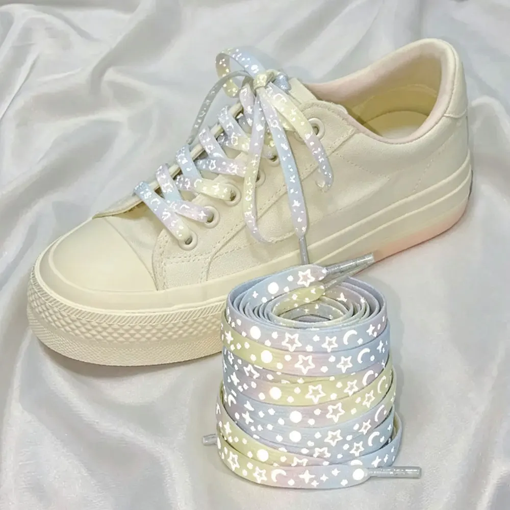 Reflective Star Canvas Shoelaces Double Sided High Bright Flat Luminous Flat Laces Versatile Sneaker Laces Unisex Men Women