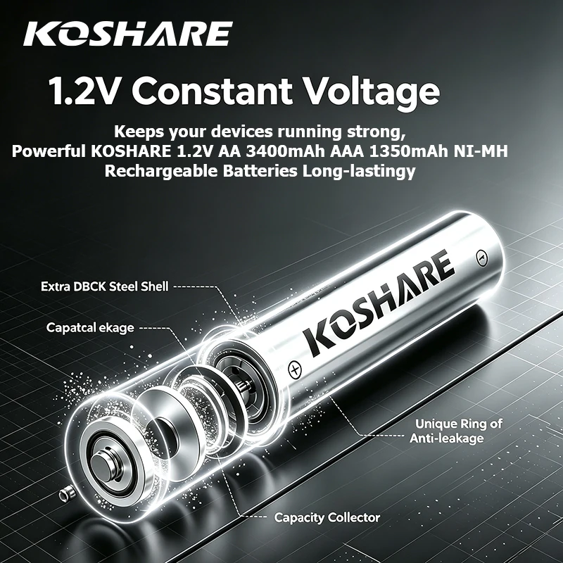 KOSHARE Rechagreable Batteries AA AAA 3400mAh 1350mAh 1.2V Ni-MH Battery Long-Lasting For Radio MP3 CD Player Electric Razor