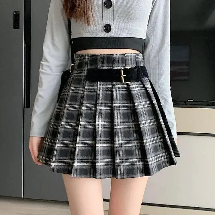 American College Style Retro Plaid High-Waist Skirt Women Autumn Winter New Sweet Spicy Style A-Line Short Skirt