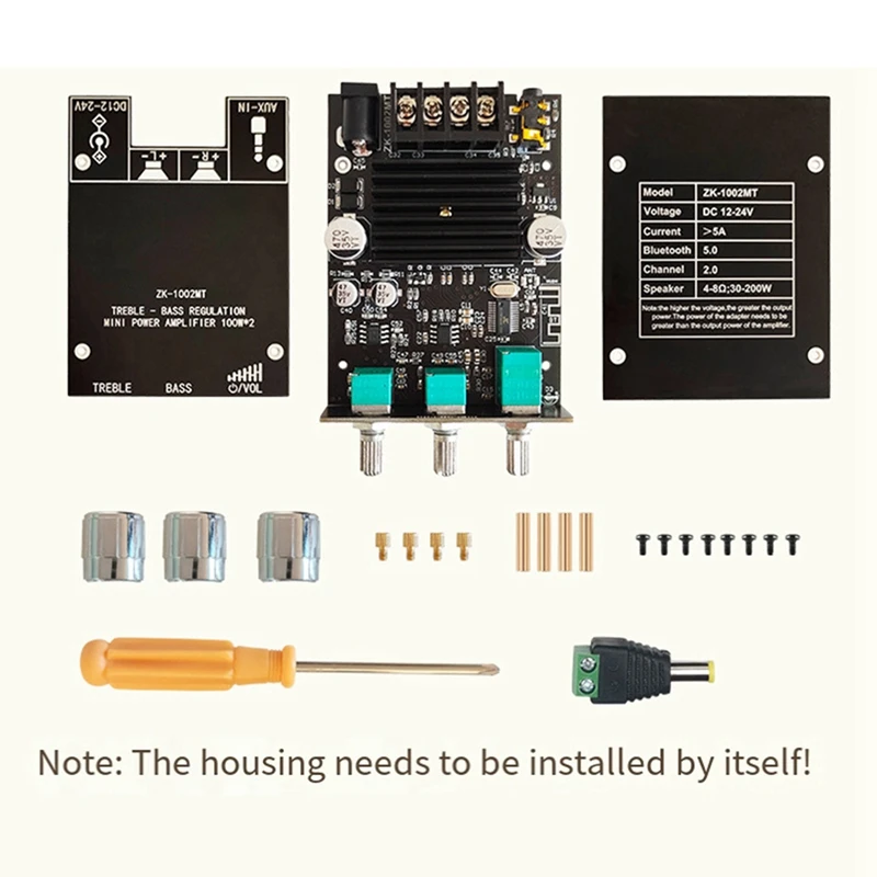 Bluetooth Power Amplifier Board Kit com proteção contra curto-circuito para Sound Box, 100W Canal, ZK-1002MT 5.0, Peças