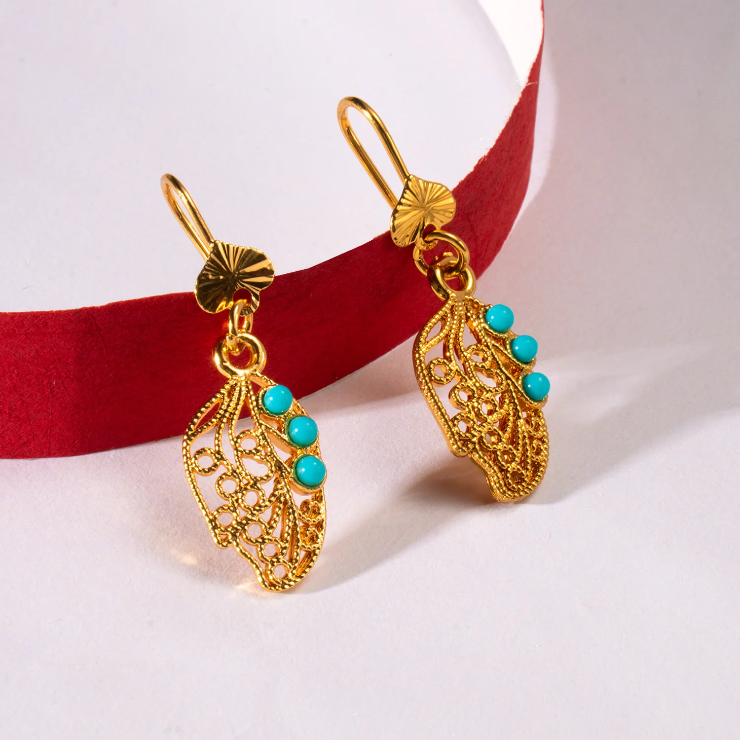 Foreign Trade Cross-border Bohemian Earrings Premium 24k Gold-plated Tassel Hollow Leaf Earrings Summer New