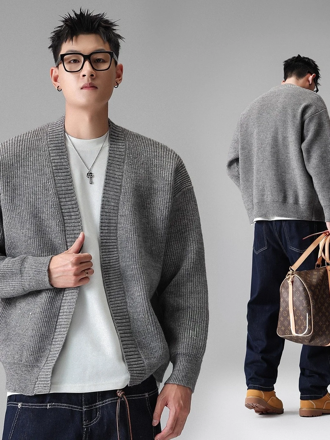 

Korean Sle Loose Men's Knitted Cardigan Long Sve Color Sweater Jaet Casual Comfortable Warm Faionable Winter O...