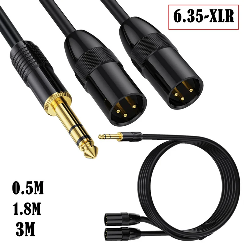 6.35mm (1/4inch) TRS Male Plug to 2 Dual XLR Male Microphone Stereo Unbalanced Audio Converter Adapter Y Splitte Cable Cord