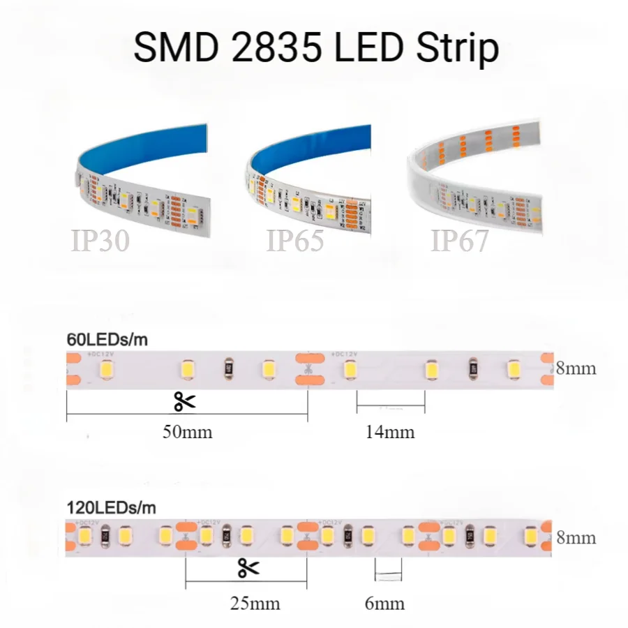 1M 2M 3M 5M SMD2835 Dải Đèn LED Sáng Trang Trí Băng Điện Áp Thấp Đèn Nền Trắng Ấm 60/120 Đèn LED Ruy Băng