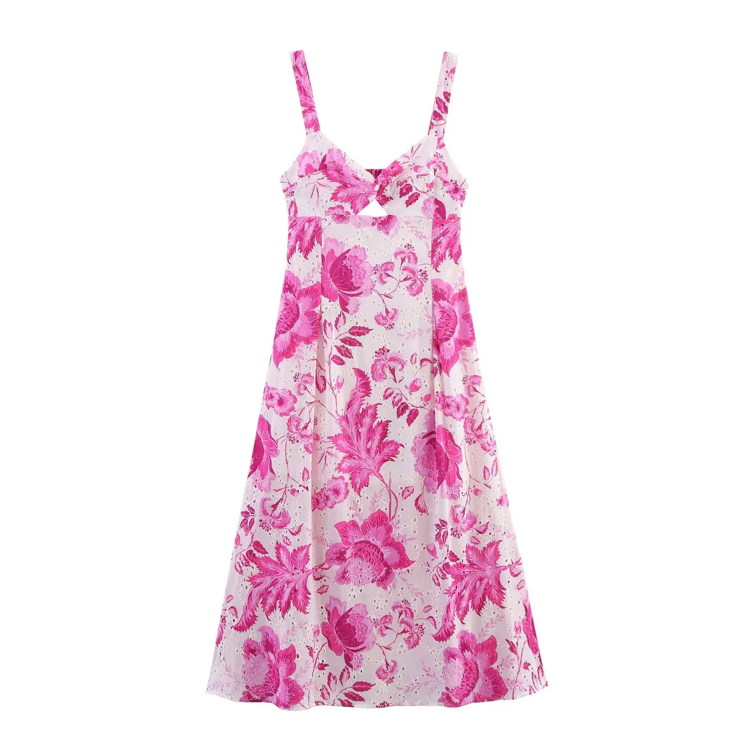 

BM&MD&ZA Womens Elegant Embroidered Hollow - out Printed Sleeveless Vest - style Mid - length Dress with Open - back Decoration