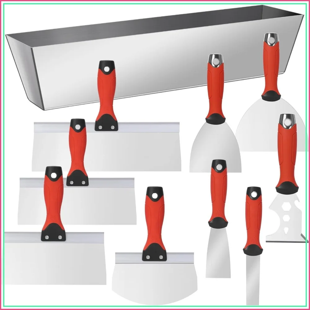 

10Pcs Drywall Tool Kit: Stainless Putty Knives, Taping Knives, Painter Scraper, Mud Pan & Scoop