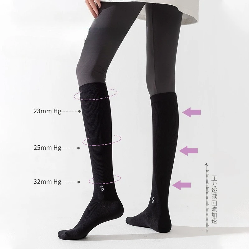 

Женские однотонные компрессионные носки для бега, танцев, фитнеса, нескользящие спортивные защитные носки для поддержки икр, спортивные носки