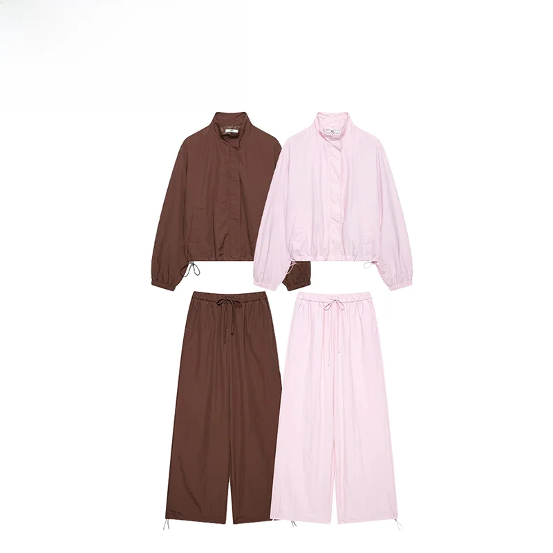

Fashionable ZR Women's Zipper Stand Collar Long Sleeve Top And Pants Sportswear Set Summer New Arrival Elegant Style