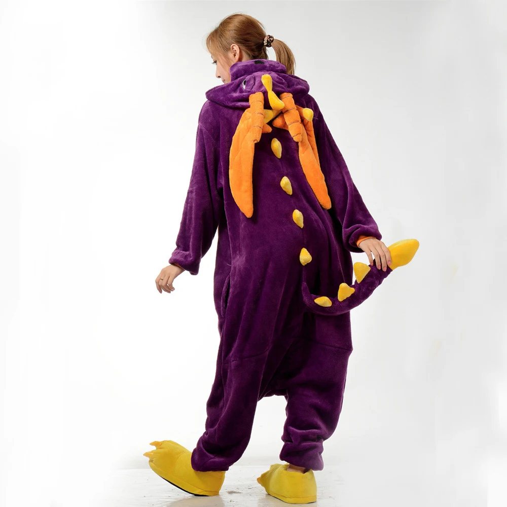 Winter Animal Pajamas One Piece Purple Dragon Onesies Sleepwear Set Kigurumi Jumpsuit Women Unisex Adult Flannel Nightie Pijama