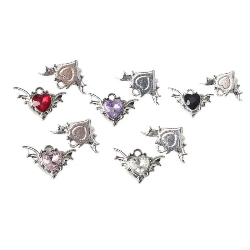  10pcs Bat Wing Heart Charm Necklace and Bracelet Pendants Creative Keychain Accessories Jewelry Crafting Component