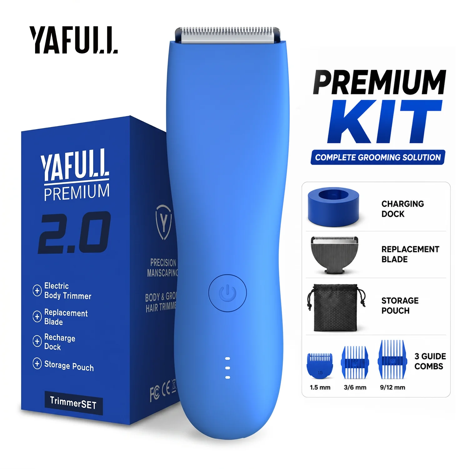 

YAFULL Electric Body Hair Trimmer for Men with Charging Dock Replacement Blade, Waterproof Groin&Ball Groomer, Body Grooming Kit