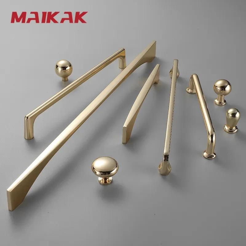 MAIKAK Zinc Alloy Bright Gold Cabinet Pulls Light Luxury Stylish Kitchen Handles for Furniture Drawer Knobs Cabinet Hardware