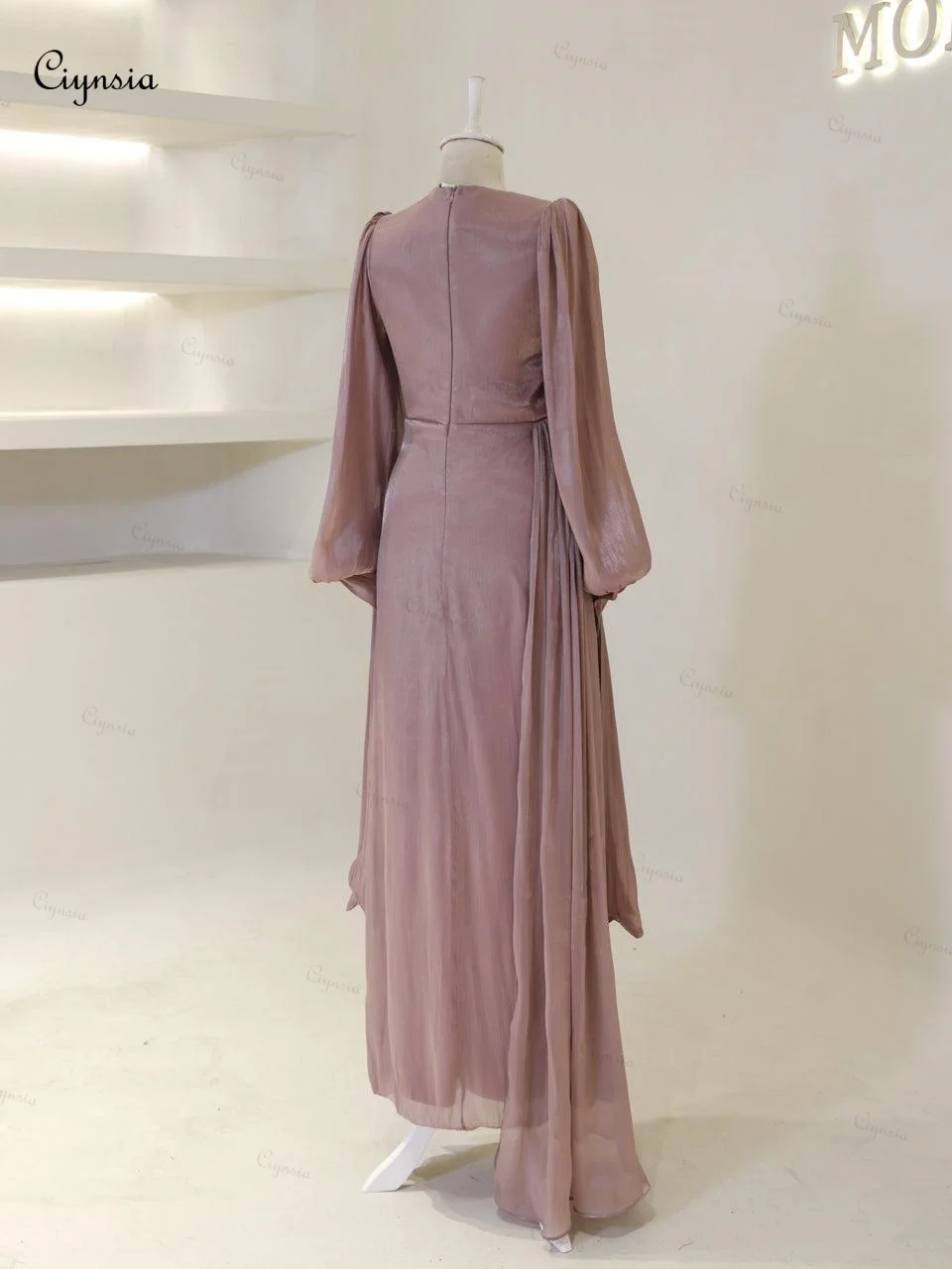 Ciynsia-Robe de soirée personnalisée pour femme, manches longues, gaine plissée, robe formelle élégante, nouveau, 2025