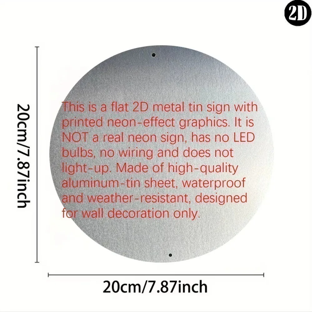 Round Metal Tin Sign BBQ Area Grill Fake Neon Wall Decor, Non LED 2D Flat Metal Plaque For Backyard Patio Food Truck