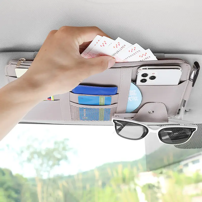 Car Sun Visor Storage Bag Card Bill Pen Glasses Holder Auto Interior Organizer Universal Sunglasses Clip Car Storage Tidying - Image 10